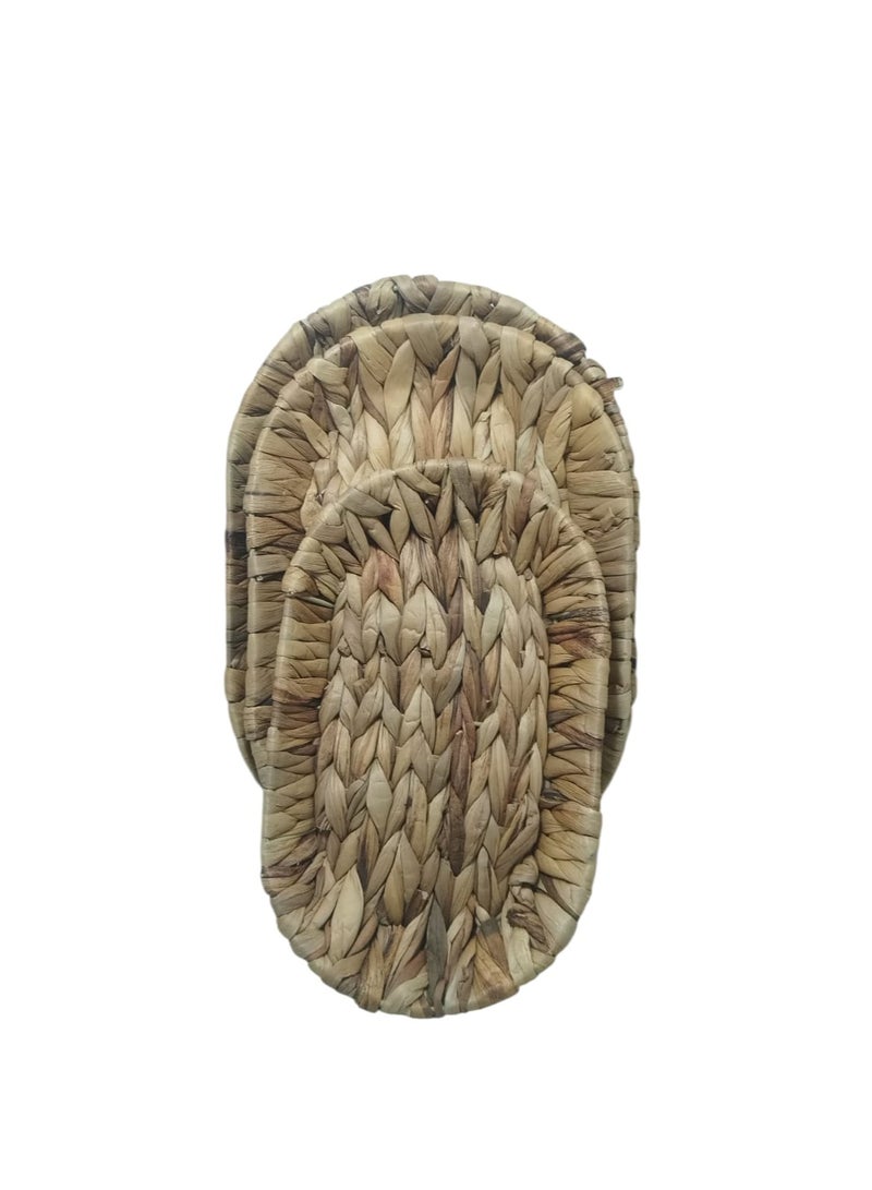 طقم أطباق خوص 3 قطع بيضاوية لتقديم التسالي والفاكهة والخبز والديكور - Image 2