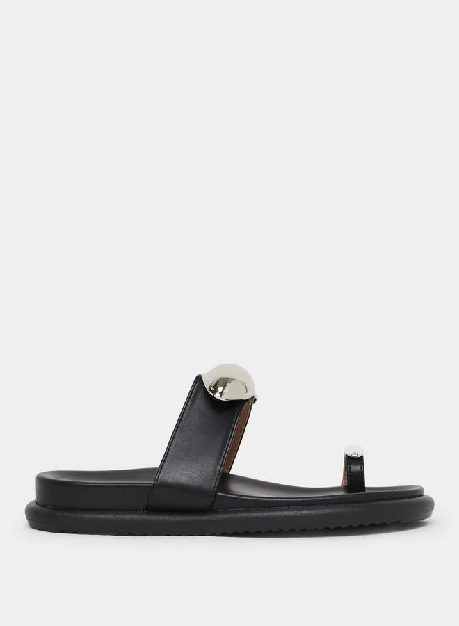 Metal Accent Toe-Loop Flat Sandals