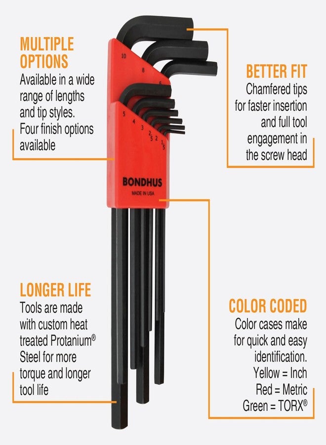 Bondhus 12199 Set of 9 Hex L-wrenches, Long Length, sizes 1.5-10mm - Image 4