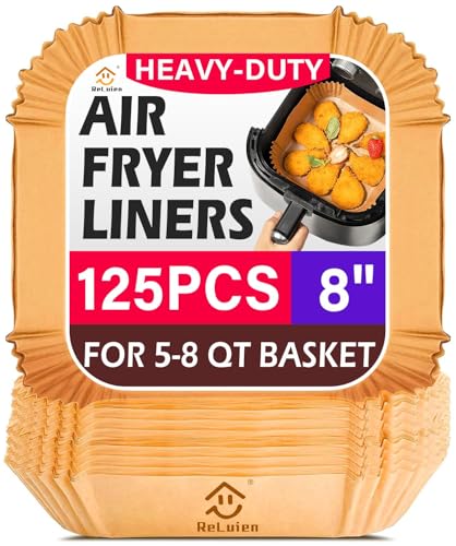 Air Fryer Liners Disposable 125Pcs Parchment Paper 8 Inch Nonstick Air Fryer Paper Liners Unbleached Square Airfryer Liners for 58QT Air Fryer Baking Roasting Microwave