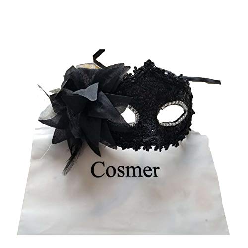Cosmer Masquerade Mask for Women Venetian Masks Christmas Women Flower Half-face Masks Eye mask Cosplay Lace mask (Black Sale) - Image 2