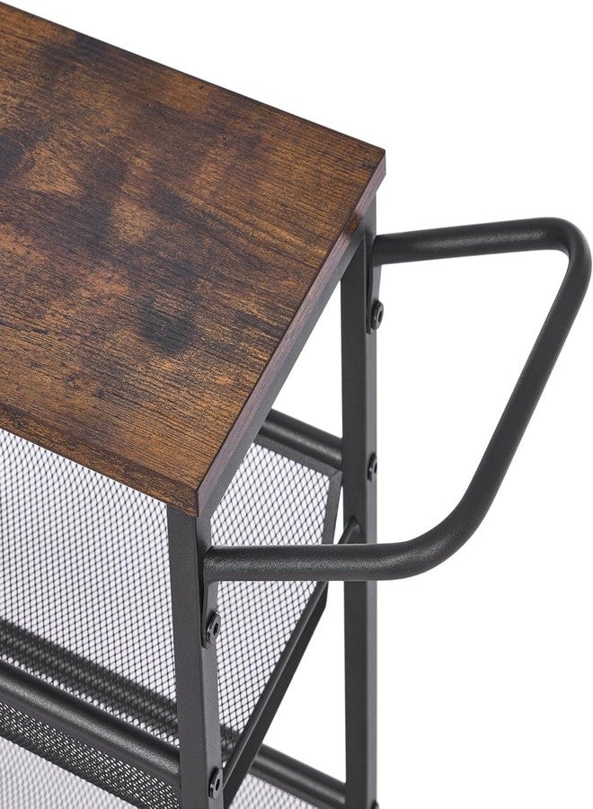 BEWISHOME Slim Rolling Cart, 4 Tier Storage Cart with Wheels & 2 S-Hooks, Utility Cart Snack Cart Rolling Storage Cart Bathroom Cart with Handle, Kitchen Chart with Metal Frame Rustic Brown KTC03Z - Image 1