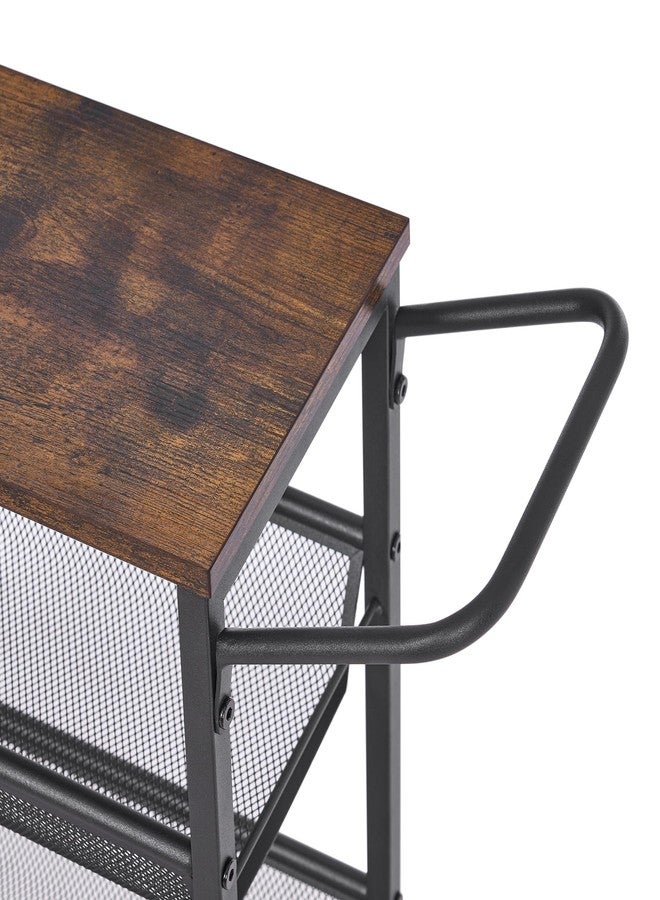 BEWISHOME Slim Rolling Cart, 4 Tier Storage Cart with Wheels & 2 S-Hooks, Utility Cart Snack Cart Rolling Storage Cart Bathroom Cart with Handle, Kitchen Chart with Metal Frame Rustic Brown KTC03Z - Image 2