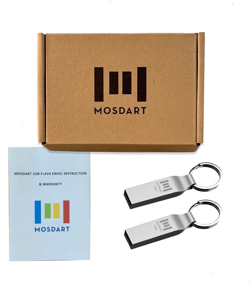 موس دارت محرك أقراص فلاش MOSDART مقاوم للماء 32GB USB2.0، FAT32، عصا ذاكرة معدنية مع سلسلة مفاتيح، للنسخ الاحتياطي للنظام، تخزين البيانات، فضي (عبوة من 2) - Image 5