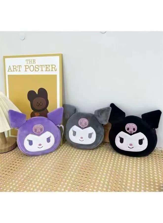 Sanrio Plush Bag Toy Doll Bag Cartoon Ins Style Coin Purse Grab Doll Crossbody Bag-Specifications:Kuromi Round Bag (16*17*3cm)  - Image 1