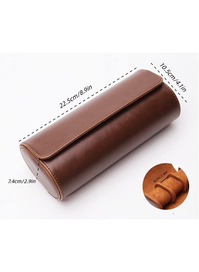 Arabest حافظة ساعة سفر ذات 3 فتحات، صندوق لفات ساعة من جلد البولي يوريثان للرجال، منظم ساعة لـ 3 ساعات، حافظة ساعة مع وسائد قابلة للإزالة لتخزين الساعة/السفر - Image 2