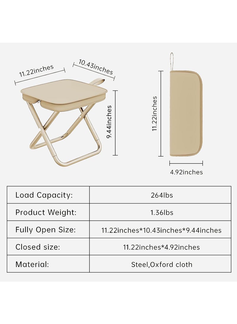 Generic Portable Folding Camping Stool, Lightweight Zipper Packed Folding Chair, Lightweight Camp Stool for Outdoor, Backpacking, Travel, Hiking, Fishing (Khaki)  - Image 4