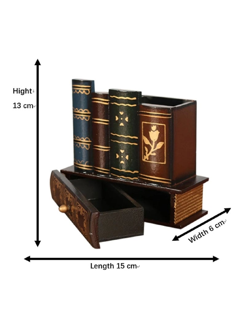YINZUO Decorative Library Books Design Wooden Office Supply Caddy Pencil Holder Organizer with Bottom Drawe Remover Repetition - Image 2