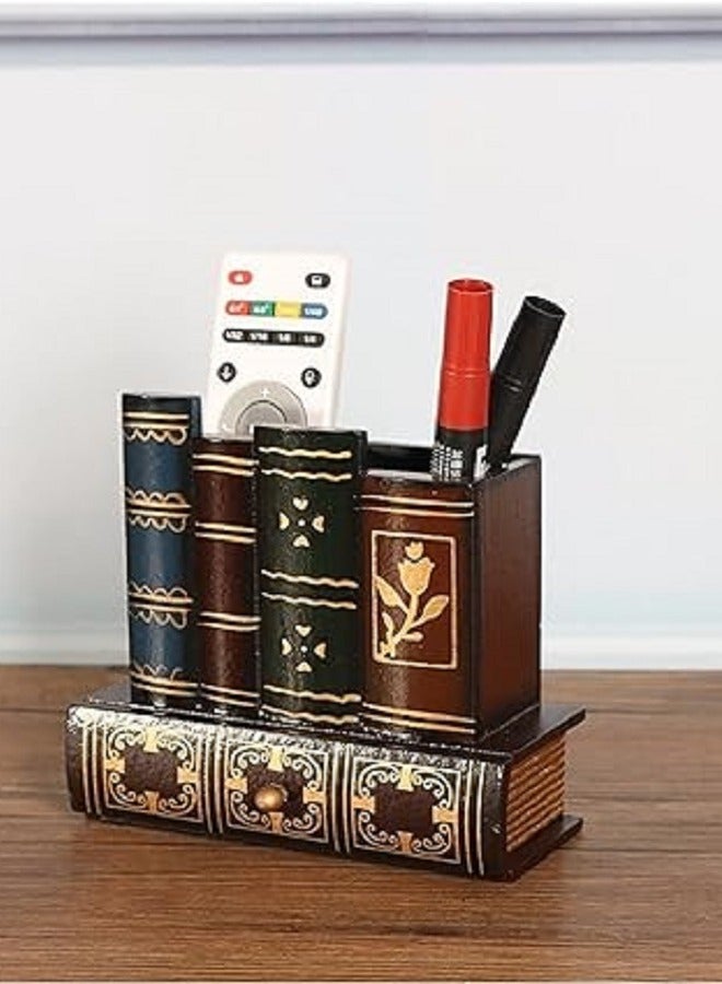 YINZUO Decorative Library Books Design Wooden Office Supply Caddy Pencil Holder Organizer with Bottom Drawe Remover Repetition - Image 4
