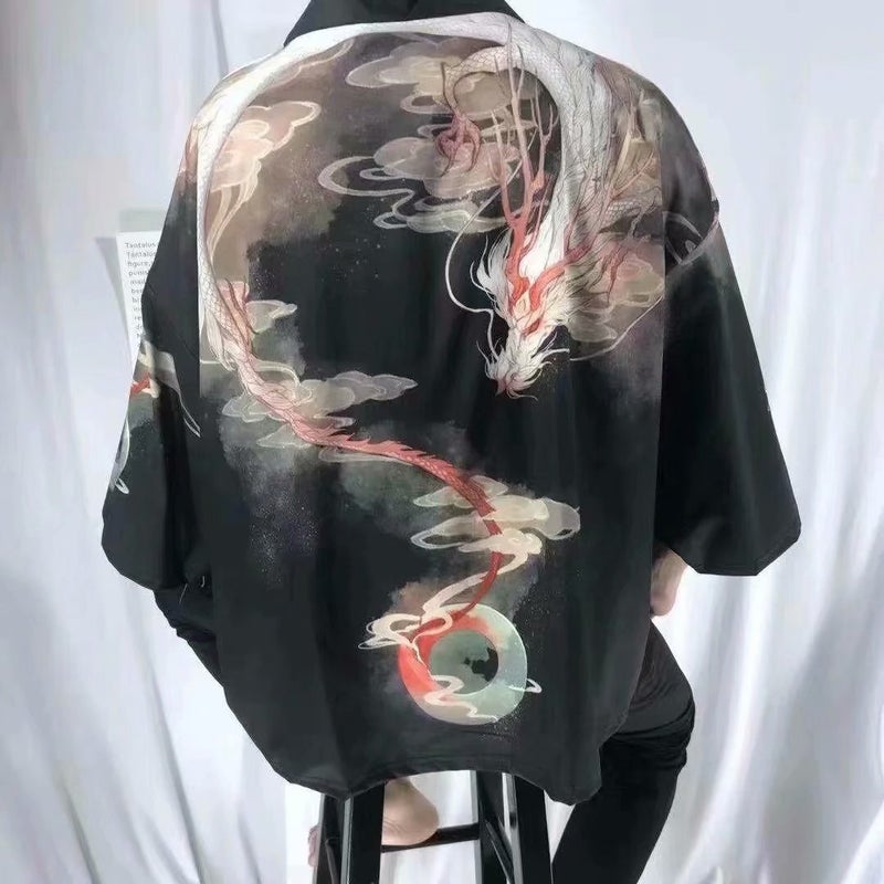 Yunzhong Dragon Fashionable Men's Summer Korean Style Loose Top Seven Sleeve Cardigan Couple's Men's and Women's Dao Robe Coat Chinese Dragon - Image 1