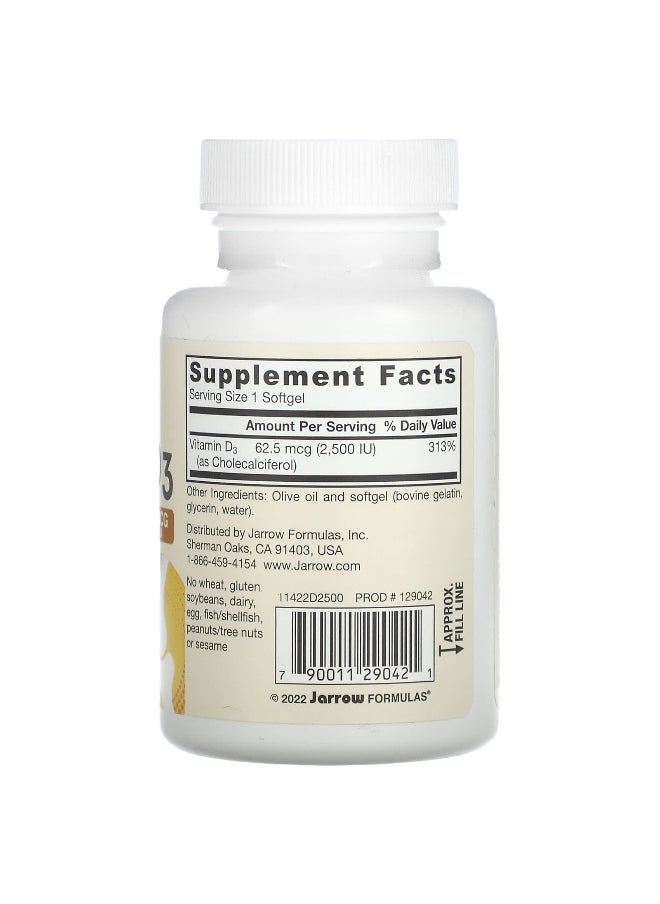 jarrow formulas Jarrow Formulas, Vitamin D3, Ultra Strength, 62.5 mcg (2,500 IU), 100 Softgels  - Image 2