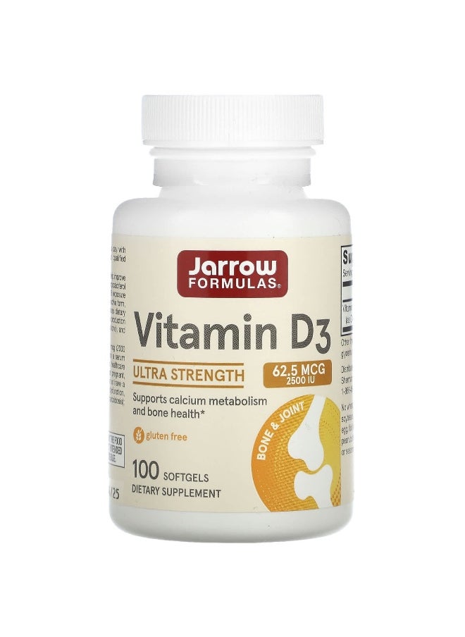 jarrow formulas Jarrow Formulas, Vitamin D3, Ultra Strength, 62.5 mcg (2,500 IU), 100 Softgels  - Image 1