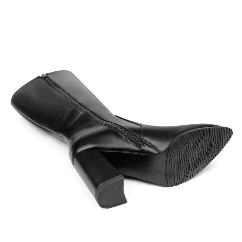 COLETER Women's Knee High Boots Pointed Toe Chunky Gogo Boots Zipper Block Heeled Tall Dress Boots Matte Black 9US - Image 5