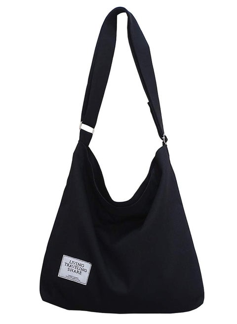 Stylish Large Capacity Canvas Tote Bag for Women - Versatile Hobo Handbag for Travel & Daily Use, 36x36x9CM, Black