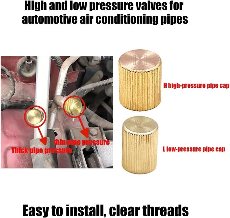 Car AC Valve Caps 8pcs Leakproof AC Low Pressure Cap, Copper Dustproof Valve Cover For Automotive Air Conditioner Radiator Line Vent(Low pressure) - Image 3