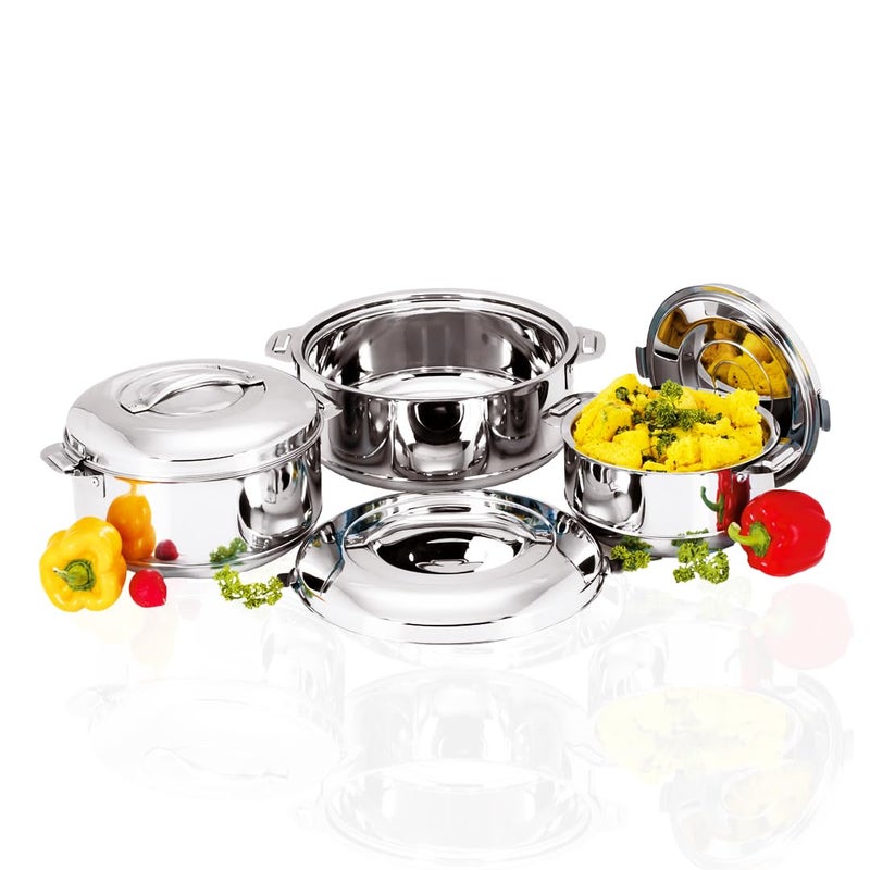 Freshia Insulated Stainless Steel Casseroles Gift Set | Set of 3 | 1500, 2500 & 3500 (1150, 2000 & 3200 ml) | Double Wall Insulated Hotpot - Image 1
