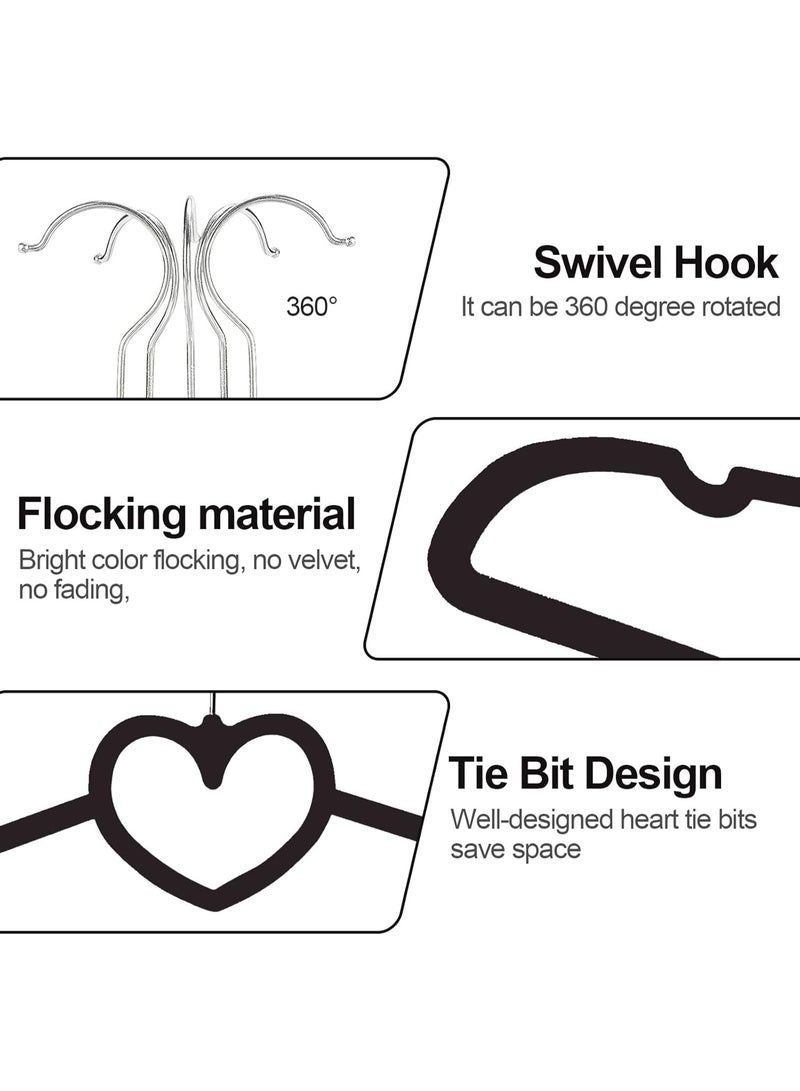 Set of 15 Velvet Hangers, Non-Slip Heart-Shaped Standard Clothes Hanger for Adults, 360 Degree Swivel Hooks, Felt Hangers, for Heavy Coats, Jackets, Office Suits, and Underwear, Black - Image 2