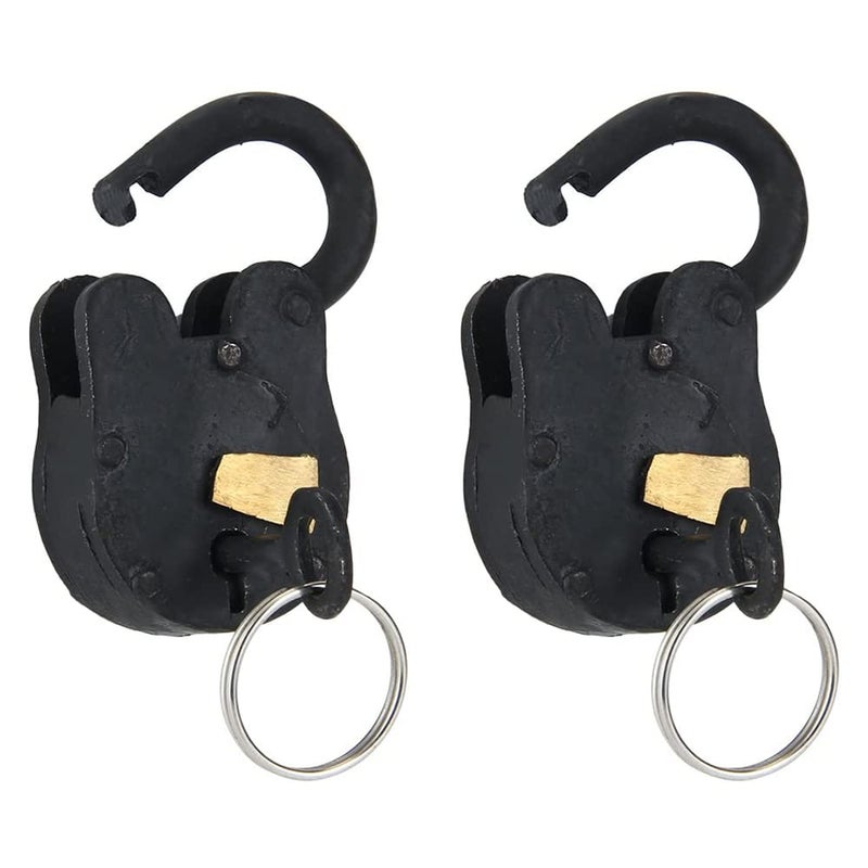 Set of 2 Vintage Padlocks with Key Functional 3 inch Antique Padlocks for Outdoor and Indoor Use Antique Handmade Cast Iron Pad Lock and Keys Decorative Padlock for Security Black Finish