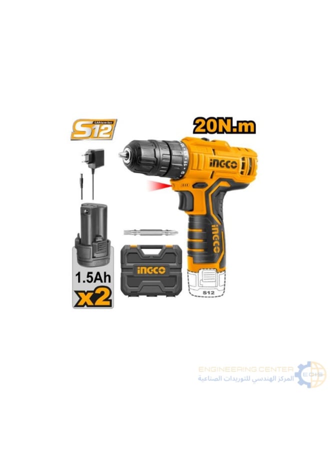 INGCO 12V Battery Drill, 10mm Speed, 2 Batteries + INGCO Charger