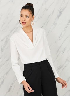 Textured Cowl Neck Long Sleeve Knit Top