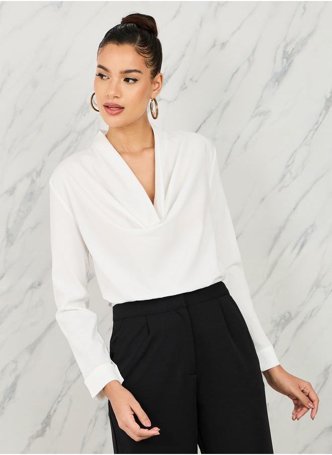 Styli - Textured Cowl Neck Long Sleeve Knit Top - Image 1