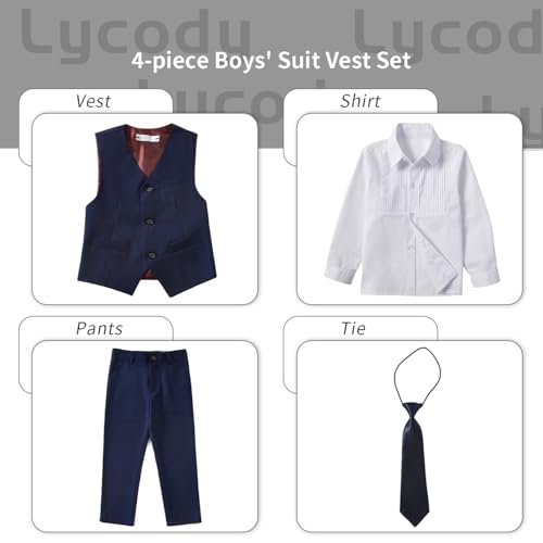 Lycody Kids Tuxedo Set 4 Pieces Formal Navy Blue Suits for Kids with Tie for Baby Boy Size 6 - Image 3