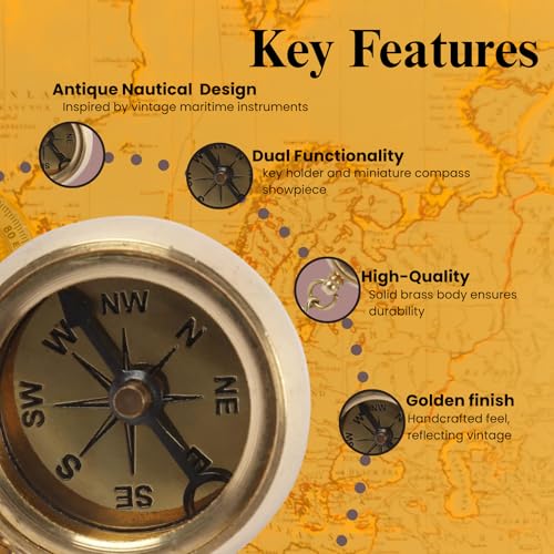 Ximdeco Brass Antique Nautical Vintage Style Ross London Compass Key Chain Showpiece (Golden) - Image 3