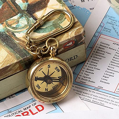 Ximdeco Brass Antique Nautical Vintage Style Ross London Compass Key Chain Showpiece (Golden) - Image 1