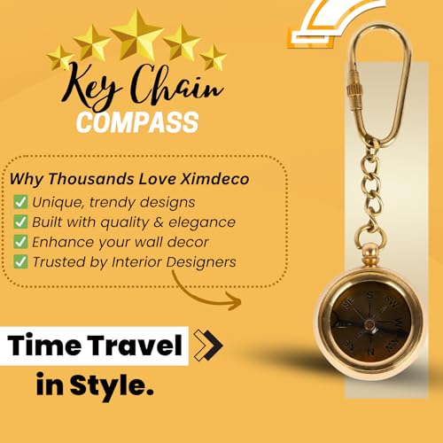 Ximdeco Brass Antique Nautical Vintage Style Ross London Compass Key Chain Showpiece (Golden) - Image 4