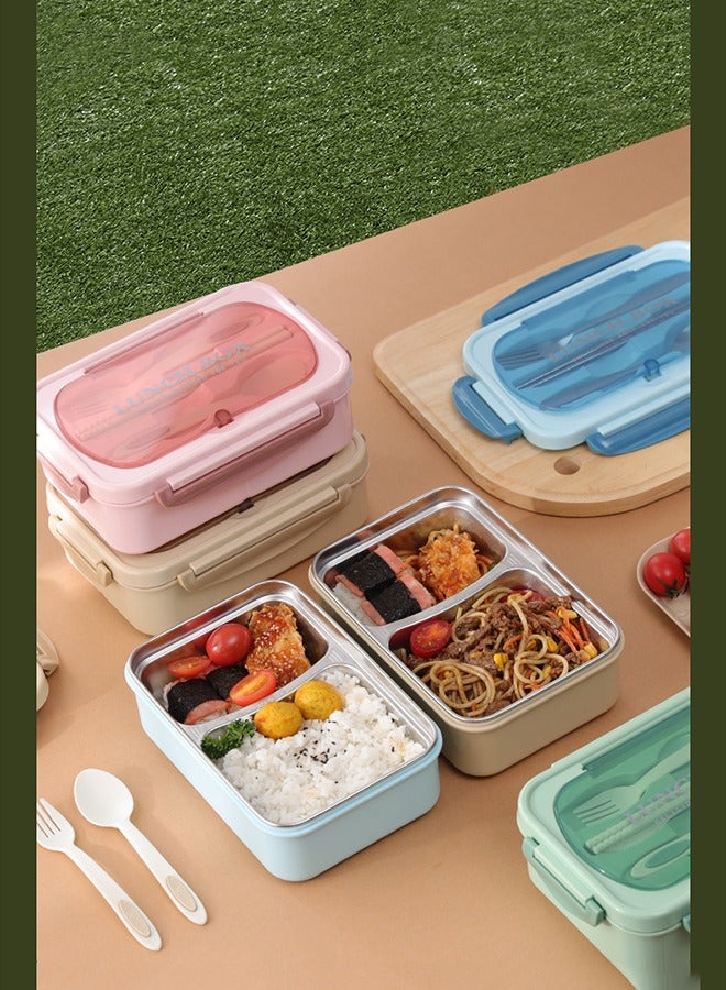wowofa Portable Lunch Box 304 Stainless Steel Leakproof Divided Food Containers with Comes with spoon, fork, chopsticks 21.3x14.5x7.5cm ，green/Silver  - Image 4