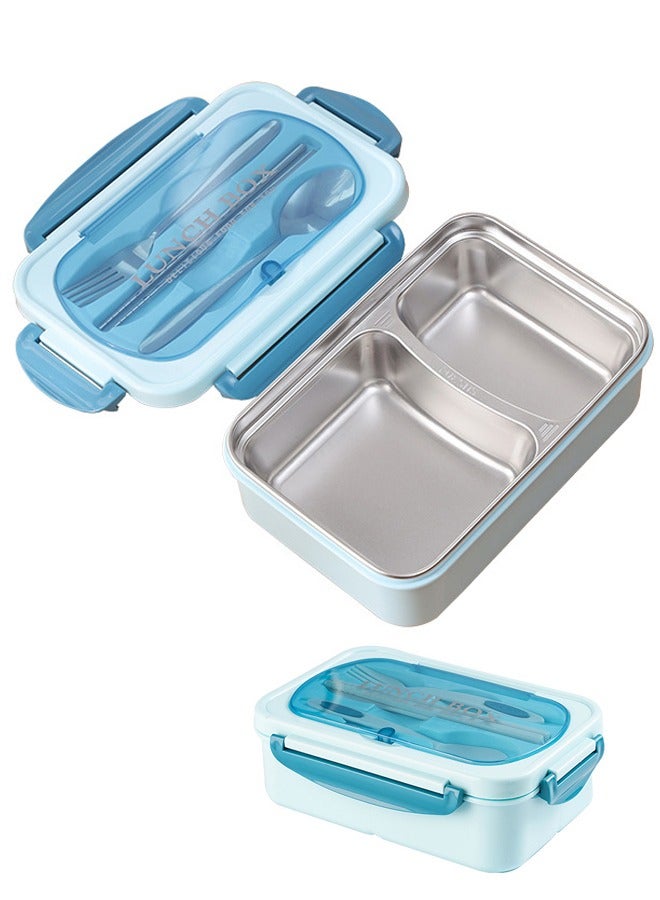 wowofa Portable Lunch Box 304 Stainless Steel Leakproof Divided Food Containers with Comes with spoon, fork, chopsticks 21.3x14.5x7.5cm ，green/Silver  - Image 2