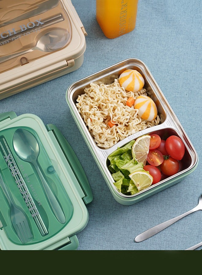 wowofa Portable Lunch Box 304 Stainless Steel Leakproof Divided Food Containers with Comes with spoon, fork, chopsticks 21.3x14.5x7.5cm ，green/Silver  - Image 5