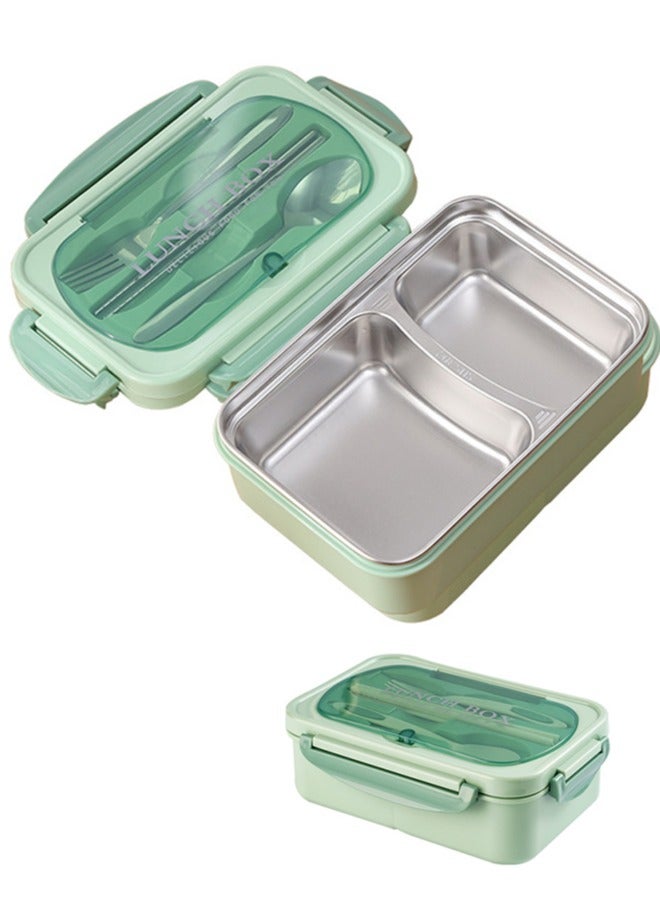wowofa Portable Lunch Box 304 Stainless Steel Leakproof Divided Food Containers with Comes with spoon, fork, chopsticks 21.3x14.5x7.5cm ，green/Silver  - Image 1
