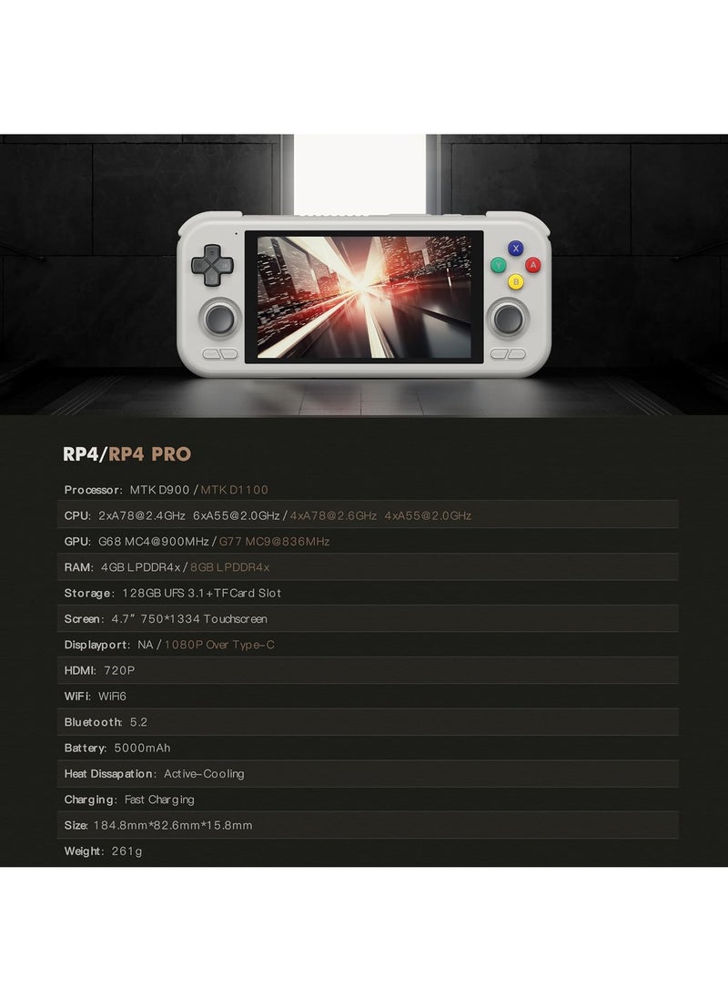 Retroid Pocket - Retroid Pocket 4 Retro Game Handheld Console, Android Retro Game Console Multiple Emulators Console Handheld 4.7 Inch Display 5000mAh Battery Classic Games Console (Grey) - Image 1