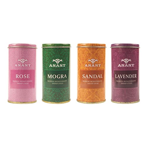 Anant Aromatic Mogra, Lavender, Sandal, Rose Incense Dhoop Sticks Combo with Holder - Pack of 4 (35 Sticks Each) - Image 1