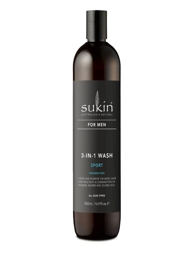 Sukin for Men 3-in-1 Sport Wash | Men's Skincare & Hair Cleanser | Refreshing Natural Australian Skincare | Sulfate-Free | 500ml - Image 1