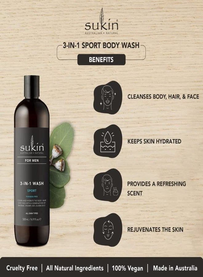 Sukin for Men 3-in-1 Sport Wash | Men's Skincare & Hair Cleanser | Refreshing Natural Australian Skincare | Sulfate-Free | 500ml - Image 5