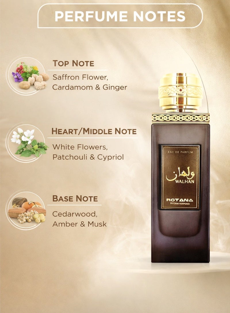 عطور روتانا ولهان أو دو بارفيوم 100 مل – عطر عربي يونيسكس طويل الثبات بنفحات الزعفران والهيل والفانيليا والعنبر - Image 2