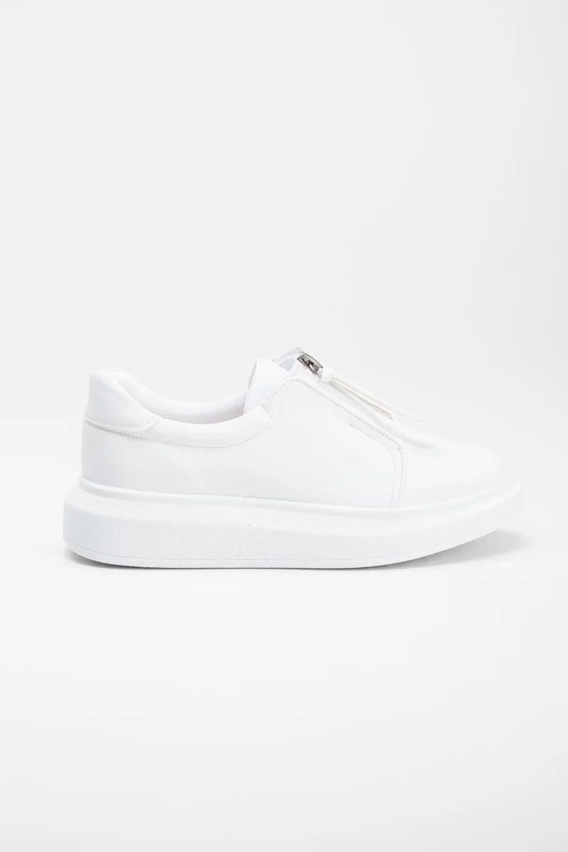 Dilimler Ayakkabı Slices Shoes Thick Sole Skin Zippered White Women's Sports Shoes