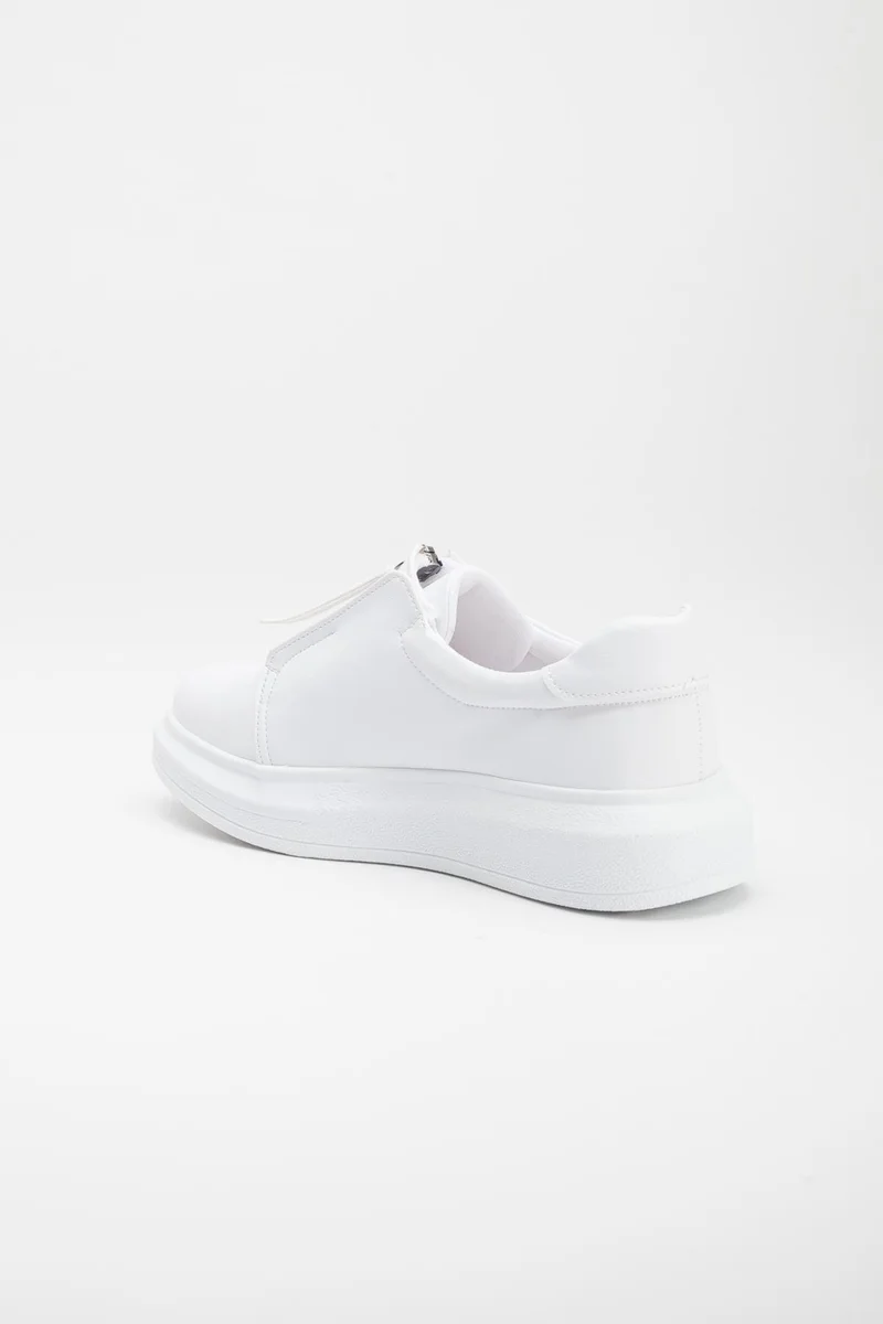 Dilimler Ayakkabı Slices Shoes Thick Sole Skin Zippered White Women's Sports Shoes