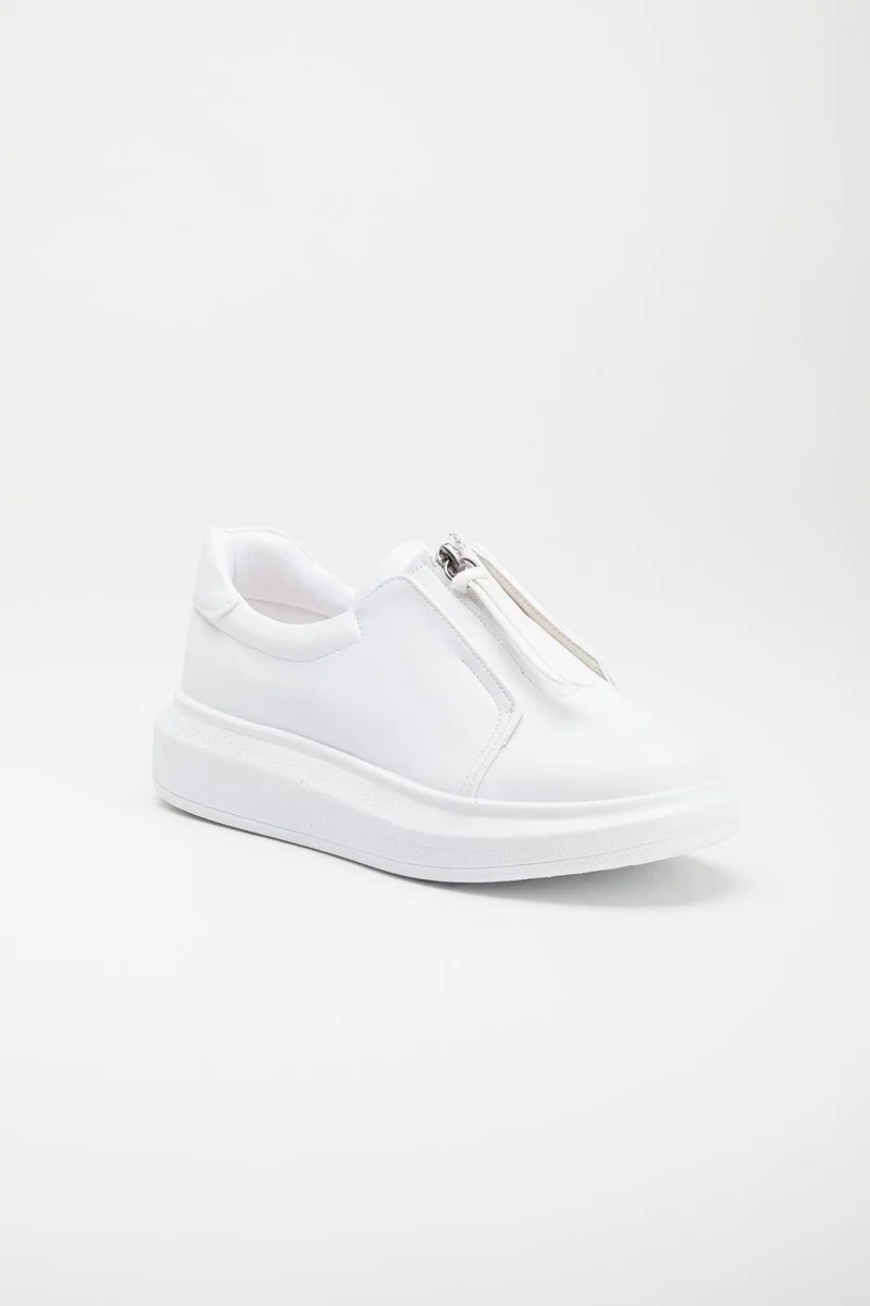 Dilimler Ayakkabı Slices Shoes Thick Sole Skin Zippered White Women's Sports Shoes