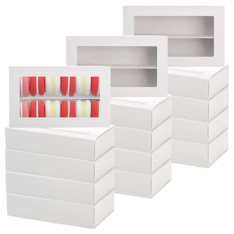 Dicunoy Dicunoy 30 Pack Macaron Boxes for 12 Macaron Gift Box White Bakery Boxes with Clear Window Cookie Packaging Box for Strawberry Gift Chocolate Truffles Cake Desserts Mini Cupcakes Muffins 