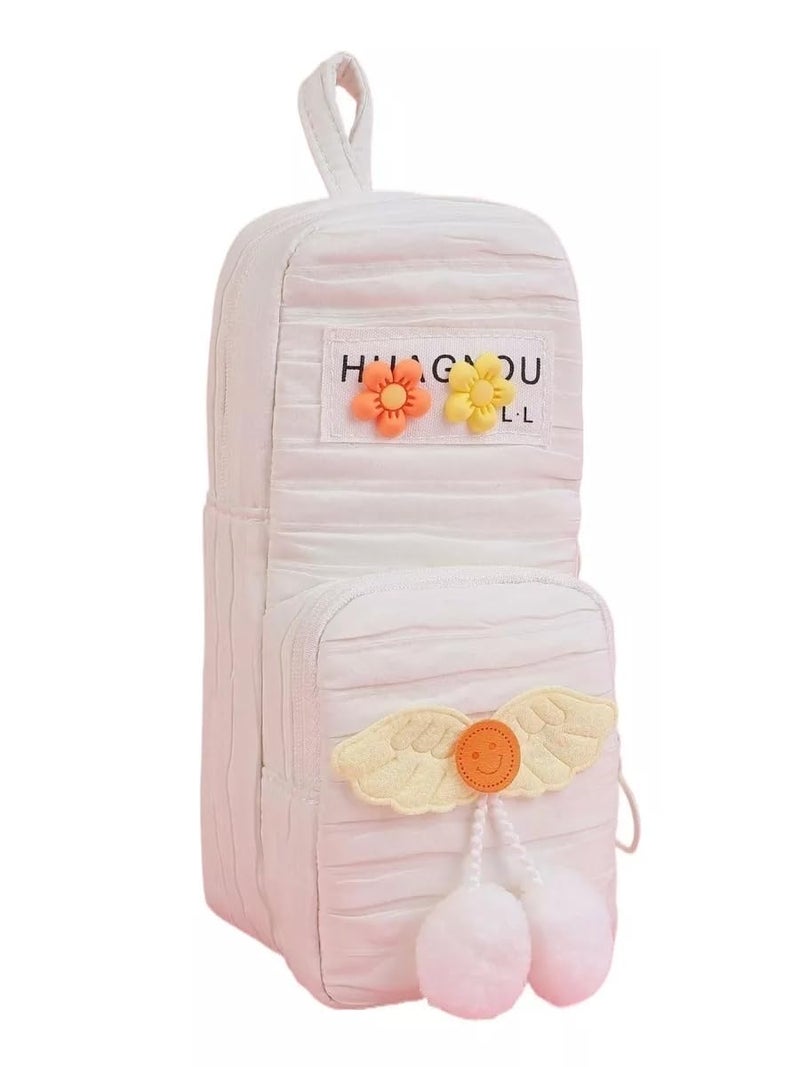 Parshya Two Layer Premium Pencil Pouch for School Girls, Cute Aesthetic Stationery Items Kit Case, Large Capacity Stationary Pencil Box for Kids Gifts (Splush Ball White 1) - Image 1