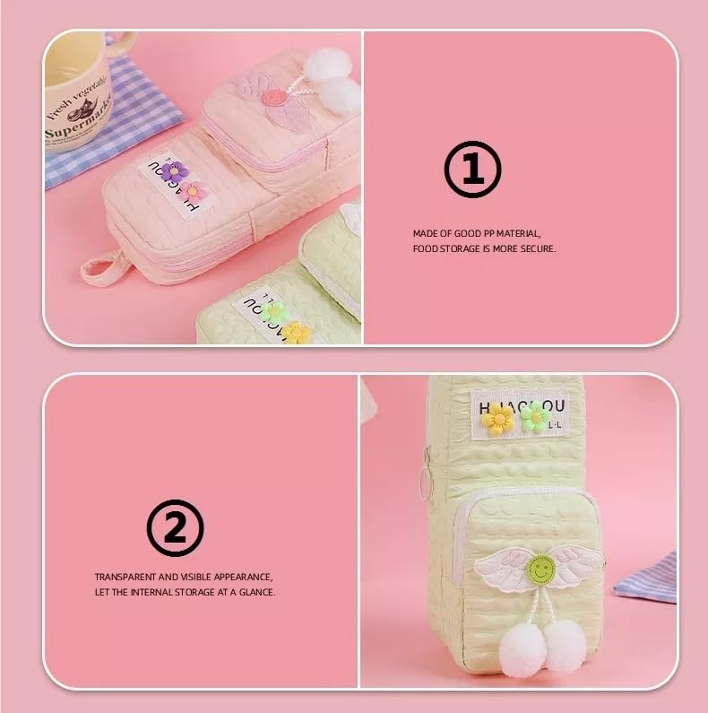 Parshya Two Layer Premium Pencil Pouch for School Girls, Cute Aesthetic Stationery Items Kit Case, Large Capacity Stationary Pencil Box for Kids Gifts (Splush Ball White 1) - Image 5