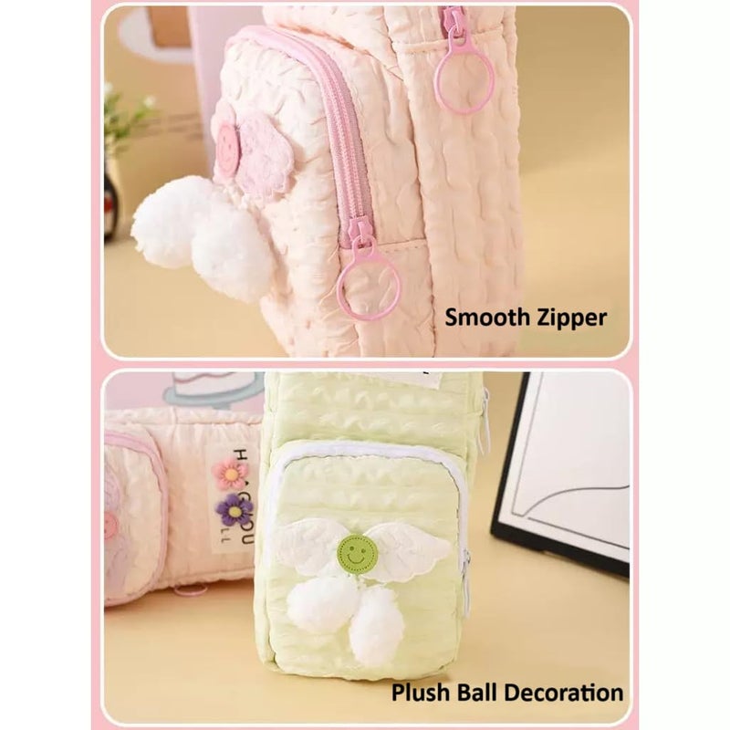 Parshya Two Layer Premium Pencil Pouch for School Girls, Cute Aesthetic Stationery Items Kit Case, Large Capacity Stationary Pencil Box for Kids Gifts (Splush Ball White 1) - Image 4