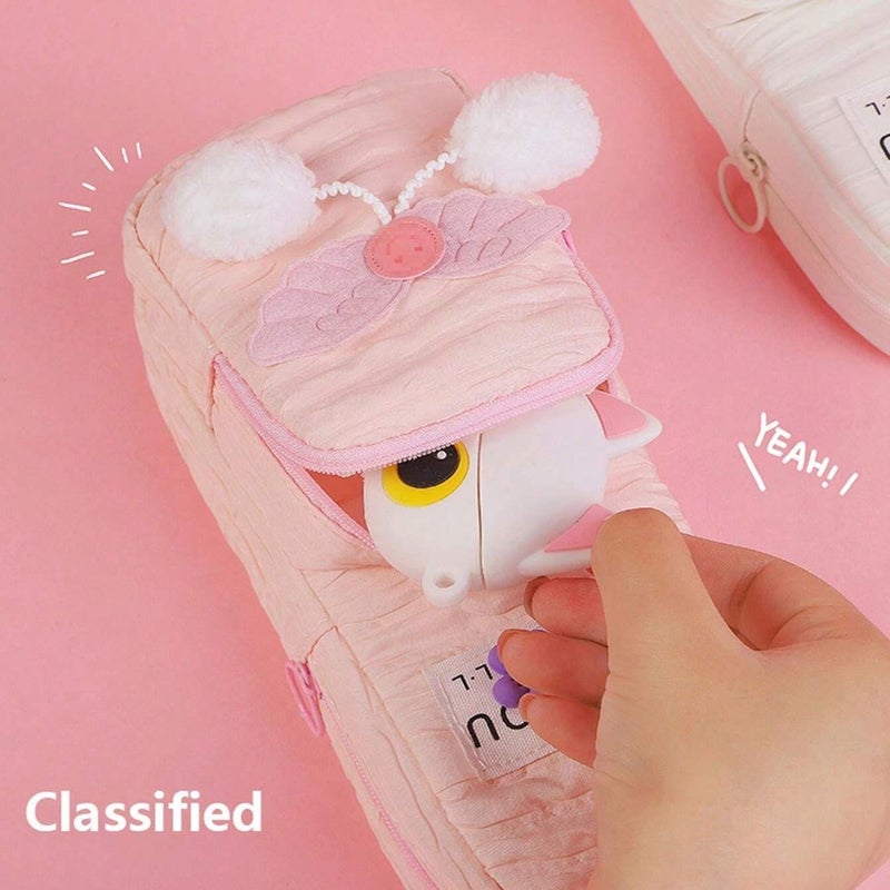Parshya Two Layer Premium Pencil Pouch for School Girls, Cute Aesthetic Stationery Items Kit Case, Large Capacity Stationary Pencil Box for Kids Gifts (Splush Ball White 1) - Image 2