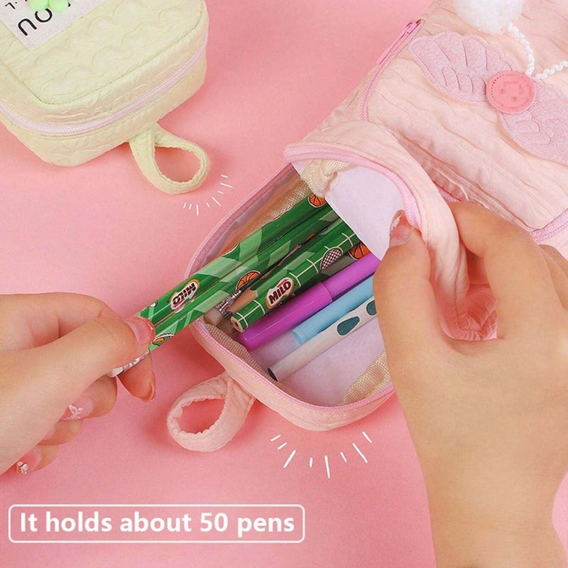 Parshya Two Layer Premium Pencil Pouch for School Girls, Cute Aesthetic Stationery Items Kit Case, Large Capacity Stationary Pencil Box for Kids Gifts (Splush Ball White 1) - Image 3