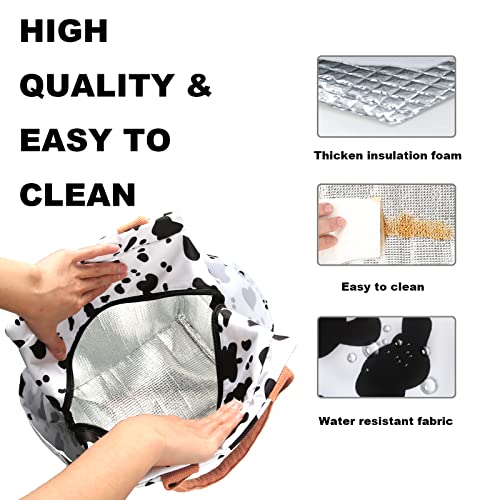 Joymee Lunch Bag Women Insulated Lunch Box Reusable Leakproof Large Spacious Cooler Tote for Womens Mens Adults with Bottle Holder and Side Pockets for Work Office Travel Picnic - Cow - Image 4