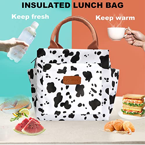 Joymee Lunch Bag Women Insulated Lunch Box Reusable Leakproof Large Spacious Cooler Tote for Womens Mens Adults with Bottle Holder and Side Pockets for Work Office Travel Picnic - Cow - Image 5