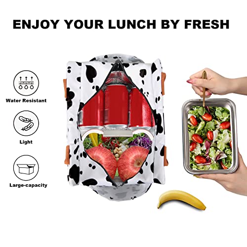 Joymee Lunch Bag Women Insulated Lunch Box Reusable Leakproof Large Spacious Cooler Tote for Womens Mens Adults with Bottle Holder and Side Pockets for Work Office Travel Picnic - Cow - Image 3